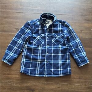 Size M (10-12) Freed Foundry blue plaid fleece Sherpa lined Shacket jacket